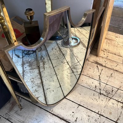 Mid-Century Modern Brass Shield Shaped Wall Mirror in the style of Gio Ponti, 1950s-NMK-2021735