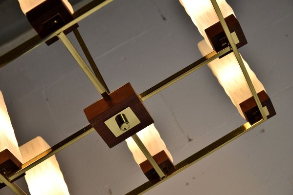 Mid-Century Modern Brass, Teak and Glass Ceiling Lamp from Kaiser Idell / Kaiser Leuchten-IEI-788382