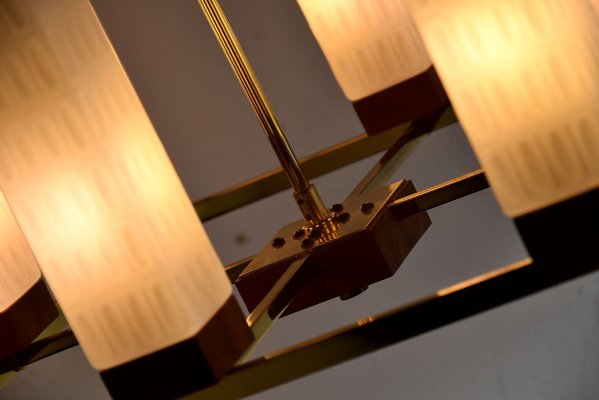 Mid-Century Modern Brass, Teak and Glass Ceiling Lamp from Kaiser Idell / Kaiser Leuchten-IEI-788382