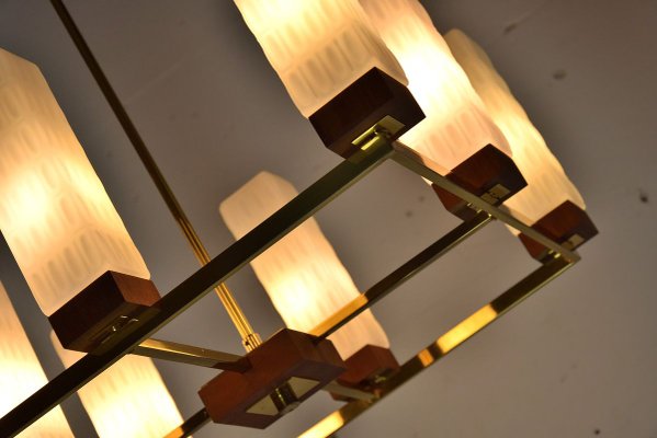 Mid-Century Modern Brass, Teak and Glass Ceiling Lamp from Kaiser Idell / Kaiser Leuchten-IEI-788382