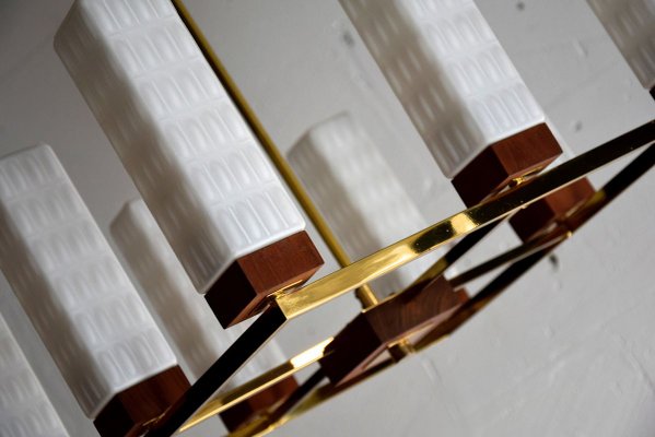 Mid-Century Modern Brass, Teak and Glass Ceiling Lamp from Kaiser Idell / Kaiser Leuchten-IEI-788382