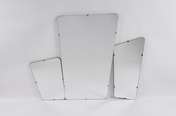 Mid-Century Modern Brass Wall Mirror, Germany, 1950s, Set of 3-KQB-1445298