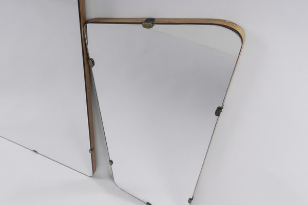 Mid-Century Modern Brass Wall Mirror, Germany, 1950s, Set of 3-KQB-1445298