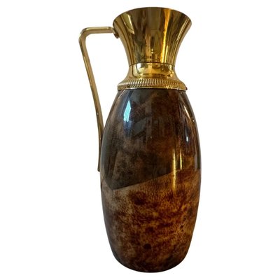 Mid-Century Modern Brown Goatskin and Brass Carafe by Aldo Tura, 1950s-NMK-1790225