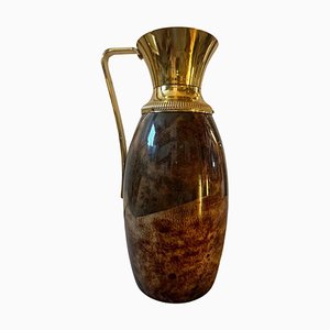 Mid-Century Modern Brown Goatskin and Brass Carafe by Aldo Tura, 1950s-NMK-1790225