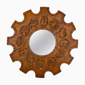 Mid-Century Modern Carved Pine Sunburst Shaped Wall Mirror, 1970s-KEG-1798559