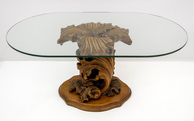 Mid-Century Modern Carved Wooden Base Coffee Table-FER-1075463