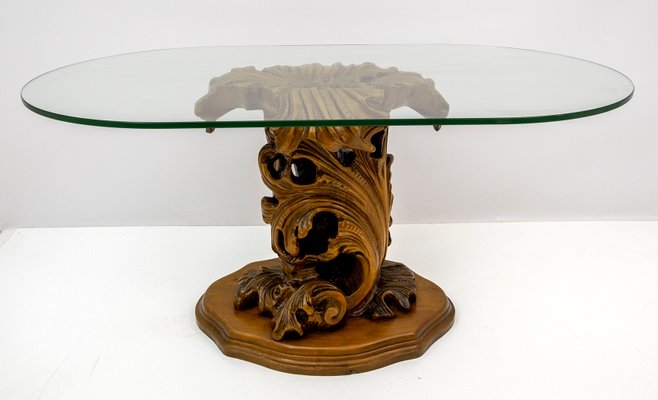 Mid-Century Modern Carved Wooden Base Coffee Table-FER-1075463