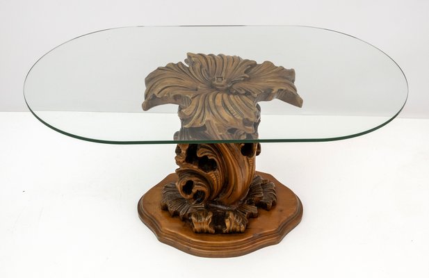 Mid-Century Modern Carved Wooden Base Coffee Table-FER-1075463