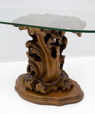 Mid-Century Modern Carved Wooden Base Coffee Table-FER-1075463