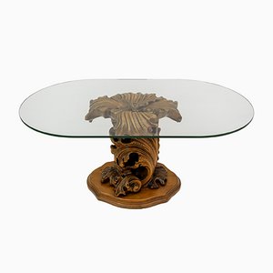 Mid-Century Modern Carved Wooden Base Coffee Table-FER-1075463