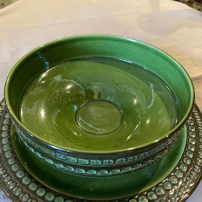 Mid-Century Modern Ceramic Bowl on a Plate by Ernestine Salerno, 1970s, Set of 2-NMK-1066653