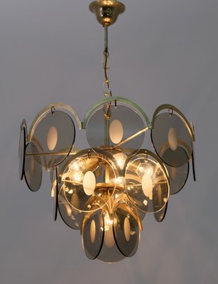 Mid-Century Modern Chandelier in Amber Glass and Brass from Vistosi, 1960s-FER-999203