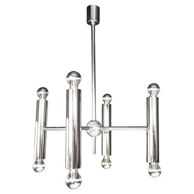 Mid-Century Modern Chandelier in Polished Steel with Eight Lights, Germany, 1960s-TRW-1797136