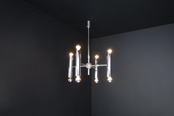 Mid-Century Modern Chandelier in Polished Steel with Eight Lights, Germany, 1960s-TRW-1797136