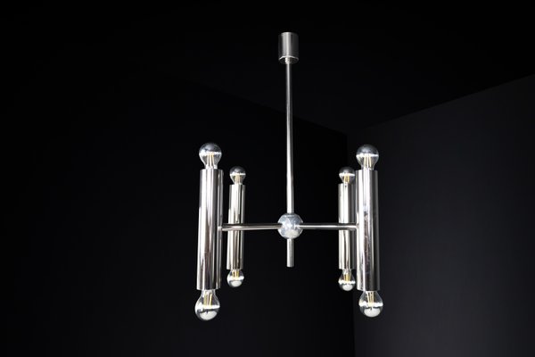 Mid-Century Modern Chandelier in Polished Steel with Eight Lights, Germany, 1960s-TRW-1797136