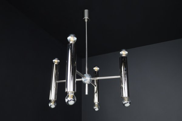 Mid-Century Modern Chandelier in Polished Steel with Eight Lights, Germany, 1960s-TRW-1797136