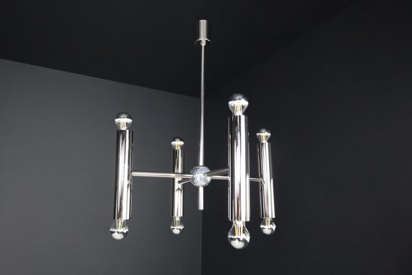 Mid-Century Modern Chandelier in Polished Steel with Eight Lights, Germany, 1960s-TRW-1797136