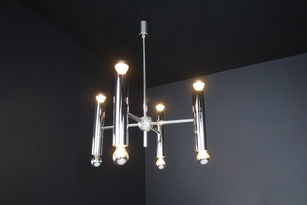 Mid-Century Modern Chandelier in Polished Steel with Eight Lights, Germany, 1960s-TRW-1797136