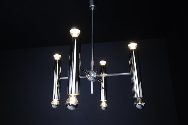 Mid-Century Modern Chandelier in Polished Steel with Eight Lights, Germany, 1960s-TRW-1797136