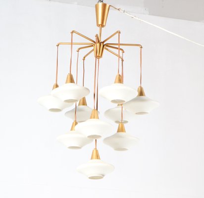 Mid-Century Modern Chandelier with 10 Milk Glass Shades, 1960s-MY-1413903