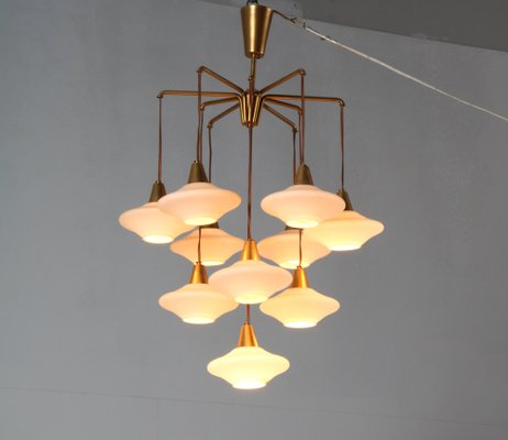 Mid-Century Modern Chandelier with 10 Milk Glass Shades, 1960s-MY-1413903