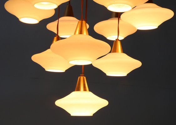 Mid-Century Modern Chandelier with 10 Milk Glass Shades, 1960s-MY-1413903