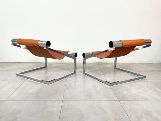 Mid-Century Modern Chrome and Leather Armchairs, Italy, 1970s, Set of 2-LYQ-1321730