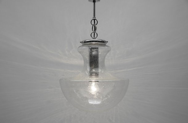 Mid-Century Modern Chrome & Bubble Glass Pendant Lamp, Germany, 1960s-KQB-1720701