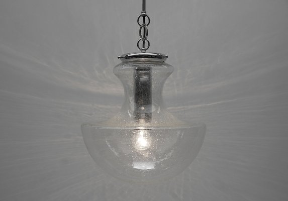 Mid-Century Modern Chrome & Bubble Glass Pendant Lamp, Germany, 1960s-KQB-1720701