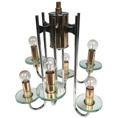 Mid-Century Modern Chrome, Glass & Brass Chandelier by Gaetano Sciolari-LYQ-1171278