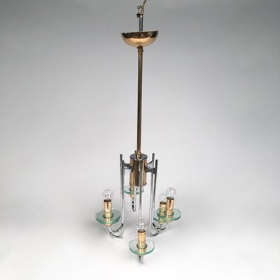 Mid-Century Modern Chrome, Glass & Brass Chandelier by Gaetano Sciolari-LYQ-1171278