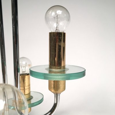 Mid-Century Modern Chrome, Glass & Brass Chandelier by Gaetano Sciolari-LYQ-1171278