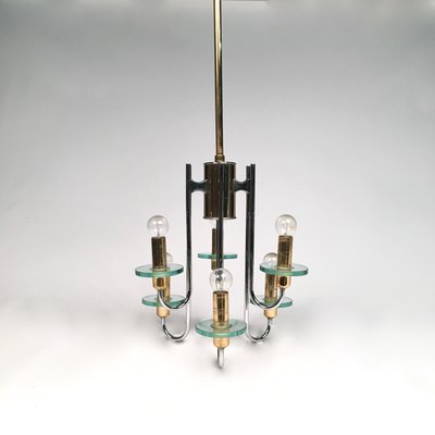 Mid-Century Modern Chrome, Glass & Brass Chandelier by Gaetano Sciolari-LYQ-1171278