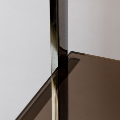 Mid-Century Modern Chrome Shelf with Smoked Glass Shelves in the Style of Milo Baughman, 1970s-QQA-885558