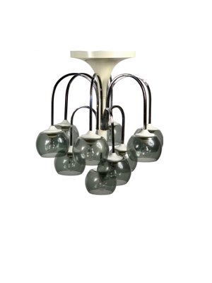 Mid-Century Modern Chrome & Smoked Glass Chandelier, Italy-LYQ-1171727