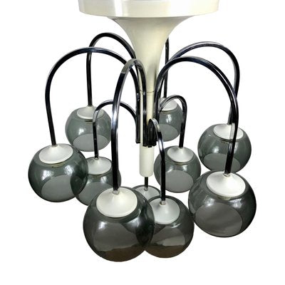 Mid-Century Modern Chrome & Smoked Glass Chandelier, Italy-LYQ-1171727