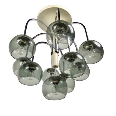 Mid-Century Modern Chrome & Smoked Glass Chandelier, Italy-LYQ-1171727