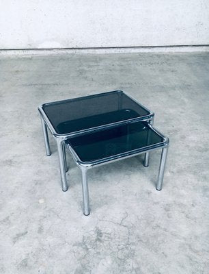 Mid-Century Modern Chrome & Smoked Glass Nesting Tables attributed to Etienne Fermigier, France, 1970s, Set of 2-RQV-1772774