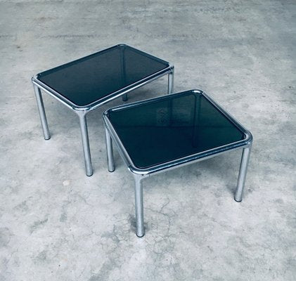 Mid-Century Modern Chrome & Smoked Glass Nesting Tables attributed to Etienne Fermigier, France, 1970s, Set of 2-RQV-1772774