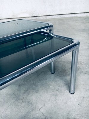 Mid-Century Modern Chrome & Smoked Glass Nesting Tables attributed to Etienne Fermigier, France, 1970s, Set of 2-RQV-1772774