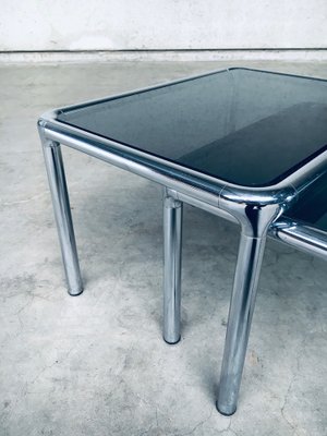 Mid-Century Modern Chrome & Smoked Glass Nesting Tables attributed to Etienne Fermigier, France, 1970s, Set of 2-RQV-1772774