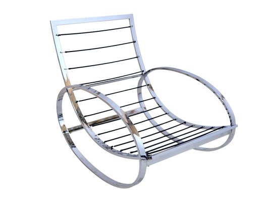 Mid-Century Modern Chrome Steel Tube Rocking Chair with Croco-Style Upholstery-CXC-1752468