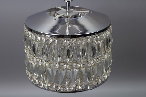 Mid-Century Modern Crystal Glass and Chrome Pendant Lamp-KEG-984507