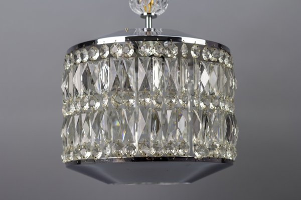 Mid-Century Modern Crystal Glass and Chrome Pendant Lamp-KEG-984507