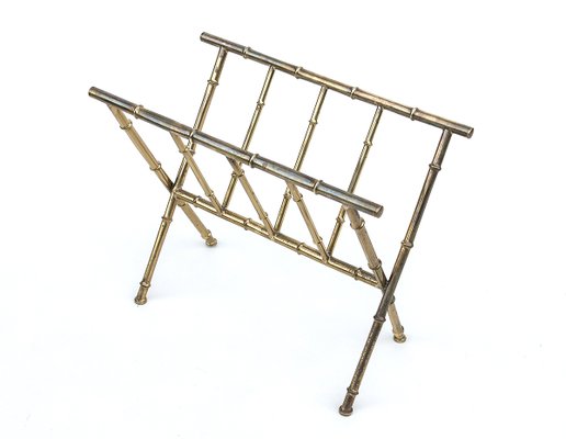 Mid-Century Modern Danish Brass Bamboo Magazine Rack, 1950s-URD-1107689