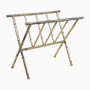 Mid-Century Modern Danish Brass Bamboo Magazine Rack, 1950s-URD-1107689