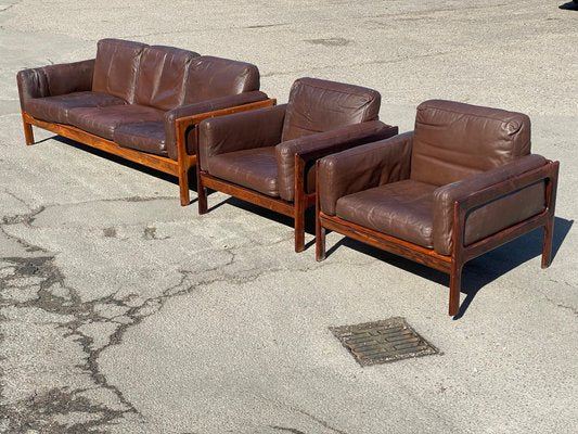 Mid-Century Modern Danish Living Room Set in Rosewood and Leather by Arne Wahl Iversen, 1970s, Set of 3-MXB-1256984