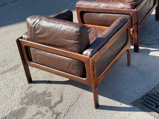 Mid-Century Modern Danish Living Room Set in Rosewood and Leather by Arne Wahl Iversen, 1970s, Set of 3-MXB-1256984