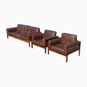 Mid-Century Modern Danish Living Room Set in Rosewood and Leather by Arne Wahl Iversen, 1970s, Set of 3-MXB-1256984